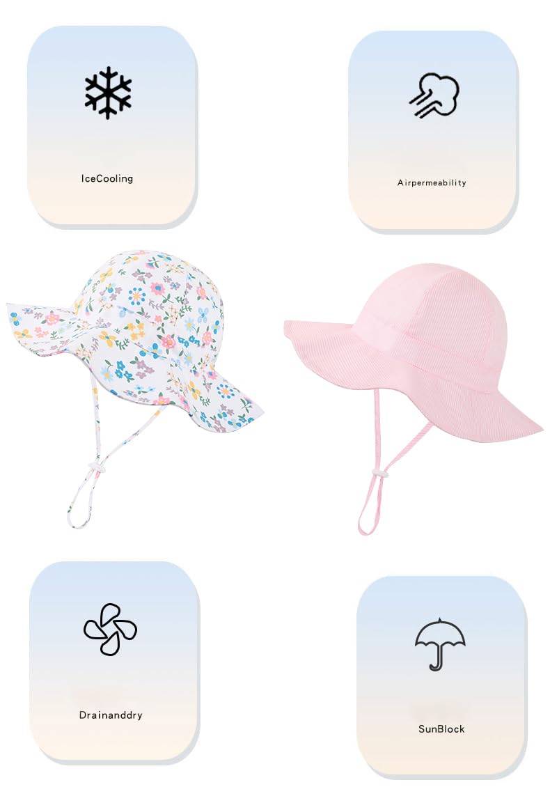 Baby Girl Sun Hat Toddler Summer Bucket Hats UPF 50+ Hat for Infant Girl Beach Hat with Wide Brim 0-6T