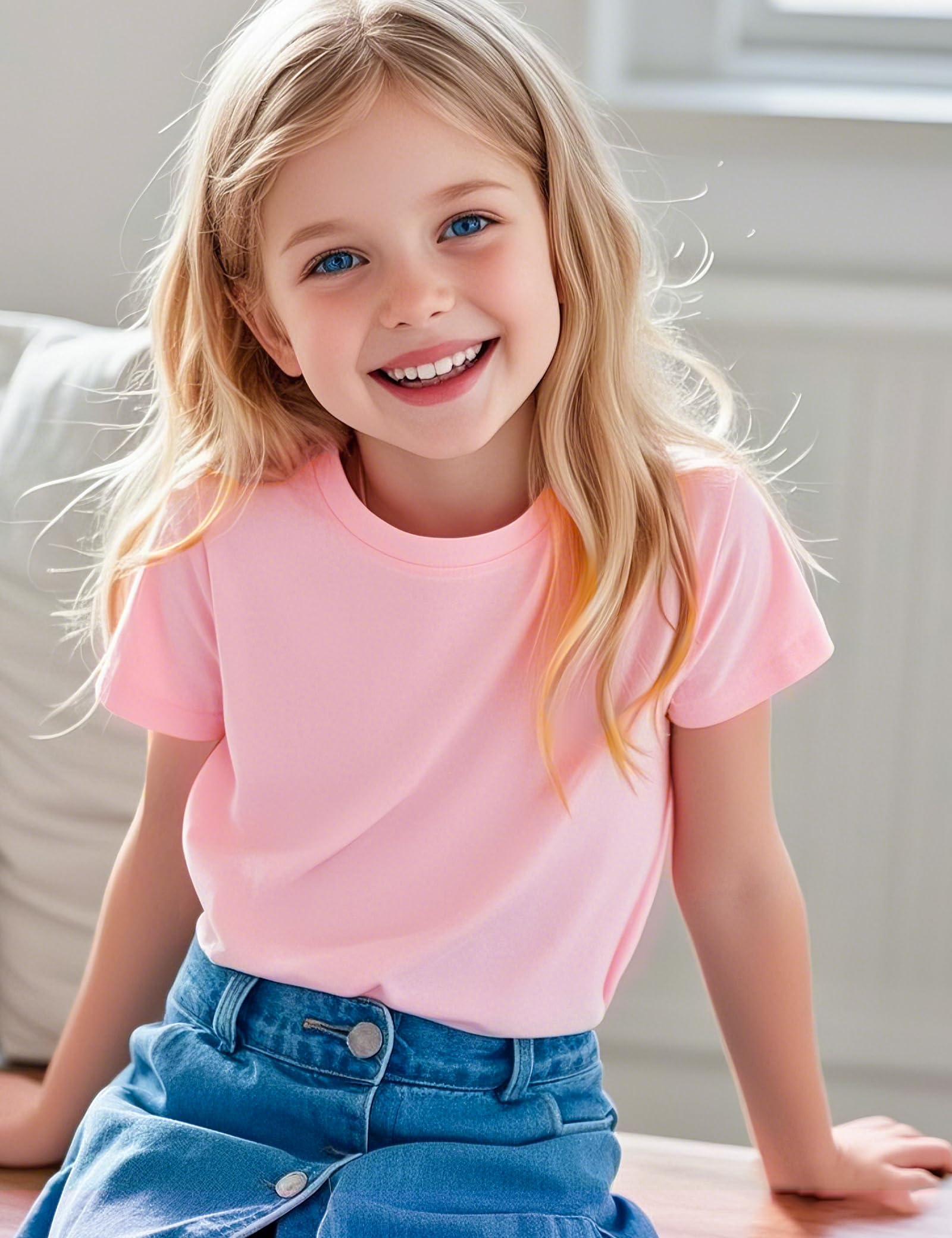 KEREDA Girls Shirts Short Sleeve Soft Cotton T-Shirts Plain Tees Tops Clothes for Kids
