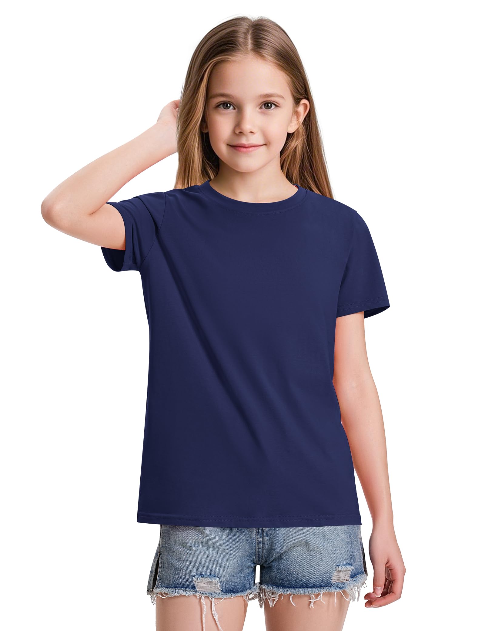 KEREDA Girls Shirts Short Sleeve Soft Cotton T-Shirts Plain Tees Tops Clothes for Kids