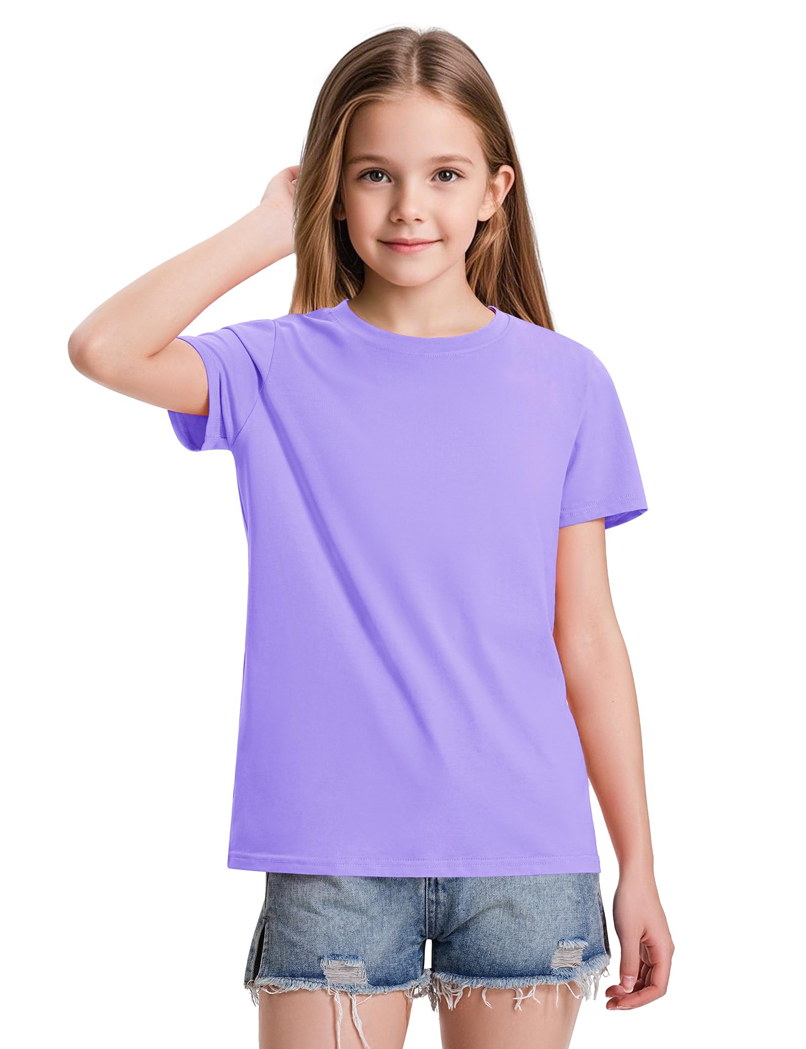 KEREDA Girls Shirts Short Sleeve Soft Cotton T-Shirts Plain Tees Tops Clothes for Kids