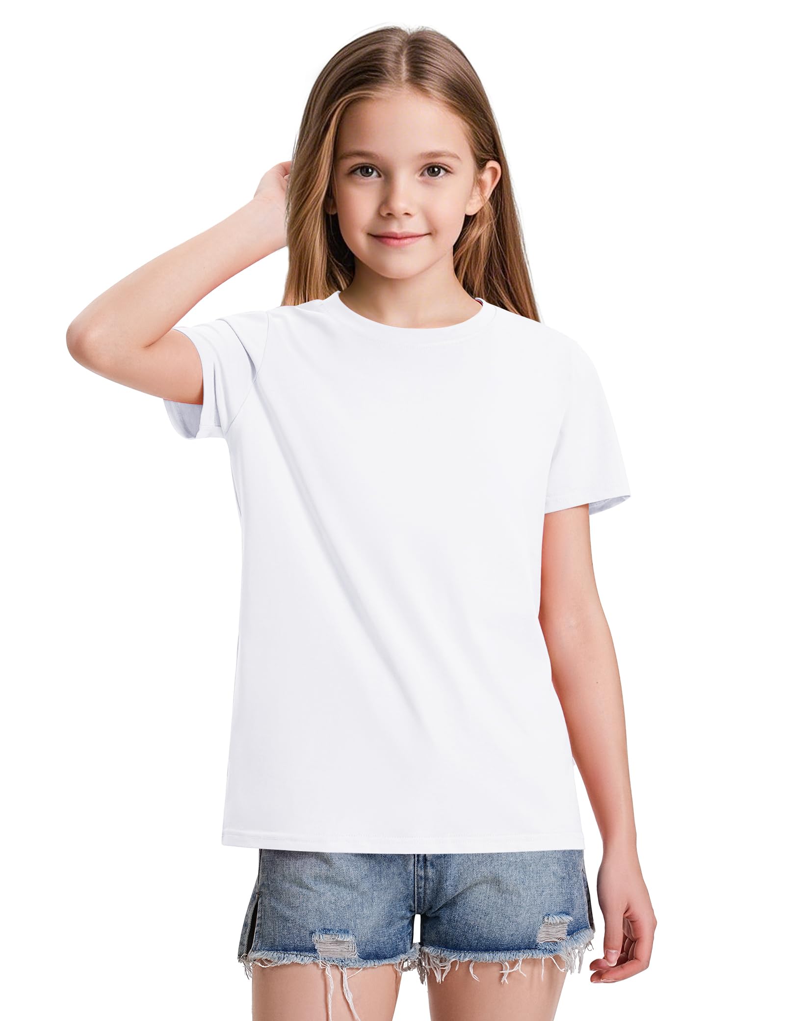 KEREDA Girls Shirts Short Sleeve Soft Cotton T-Shirts Plain Tees Tops Clothes for Kids