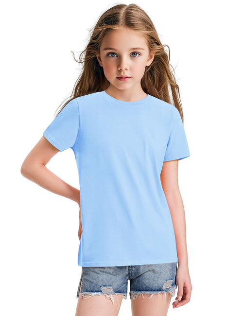 KEREDA Girls Shirts Short Sleeve Soft Cotton T-Shirts Plain Tees Tops Clothes for Kids