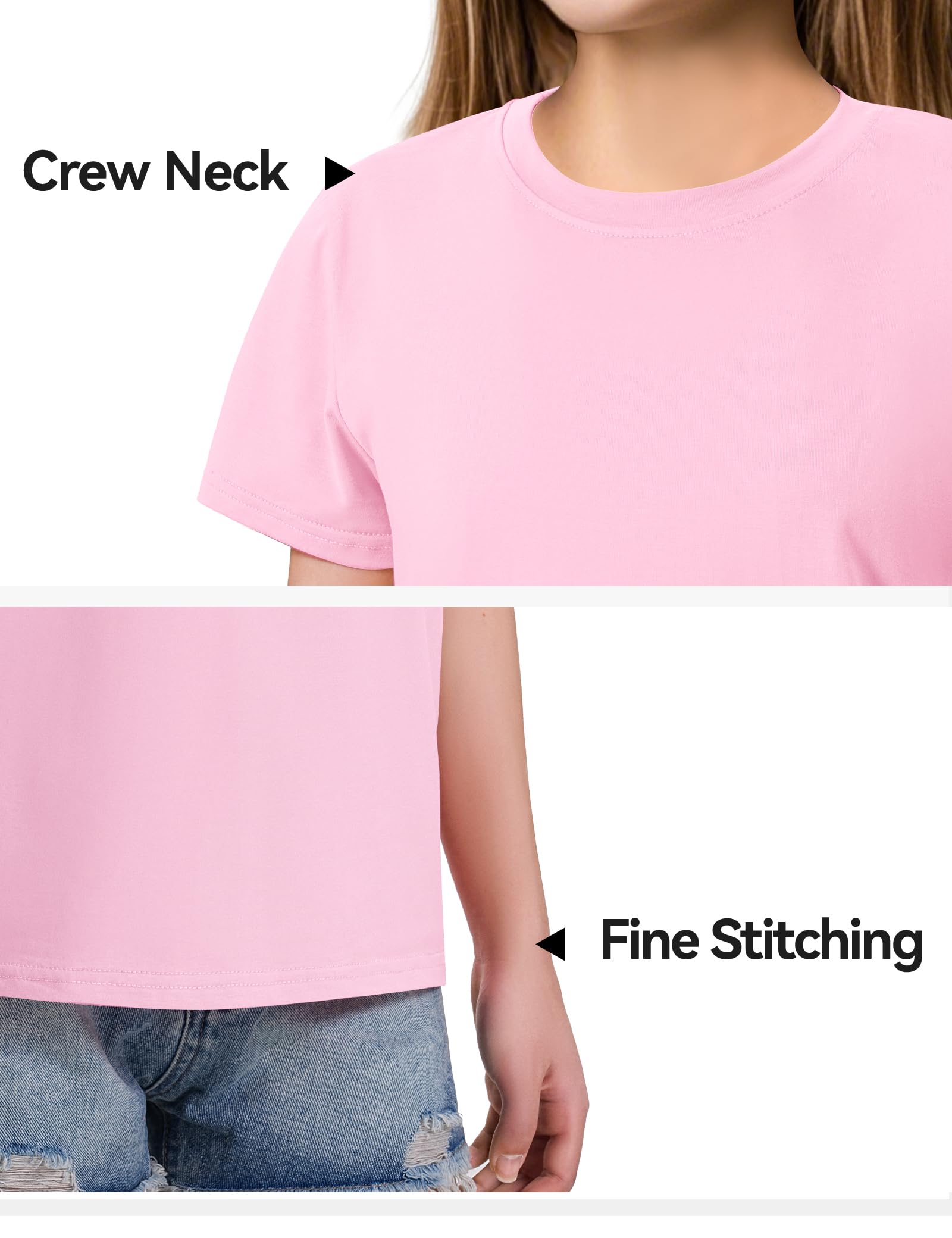 KEREDA Girls Shirts Short Sleeve Soft Cotton T-Shirts Plain Tees Tops Clothes for Kids