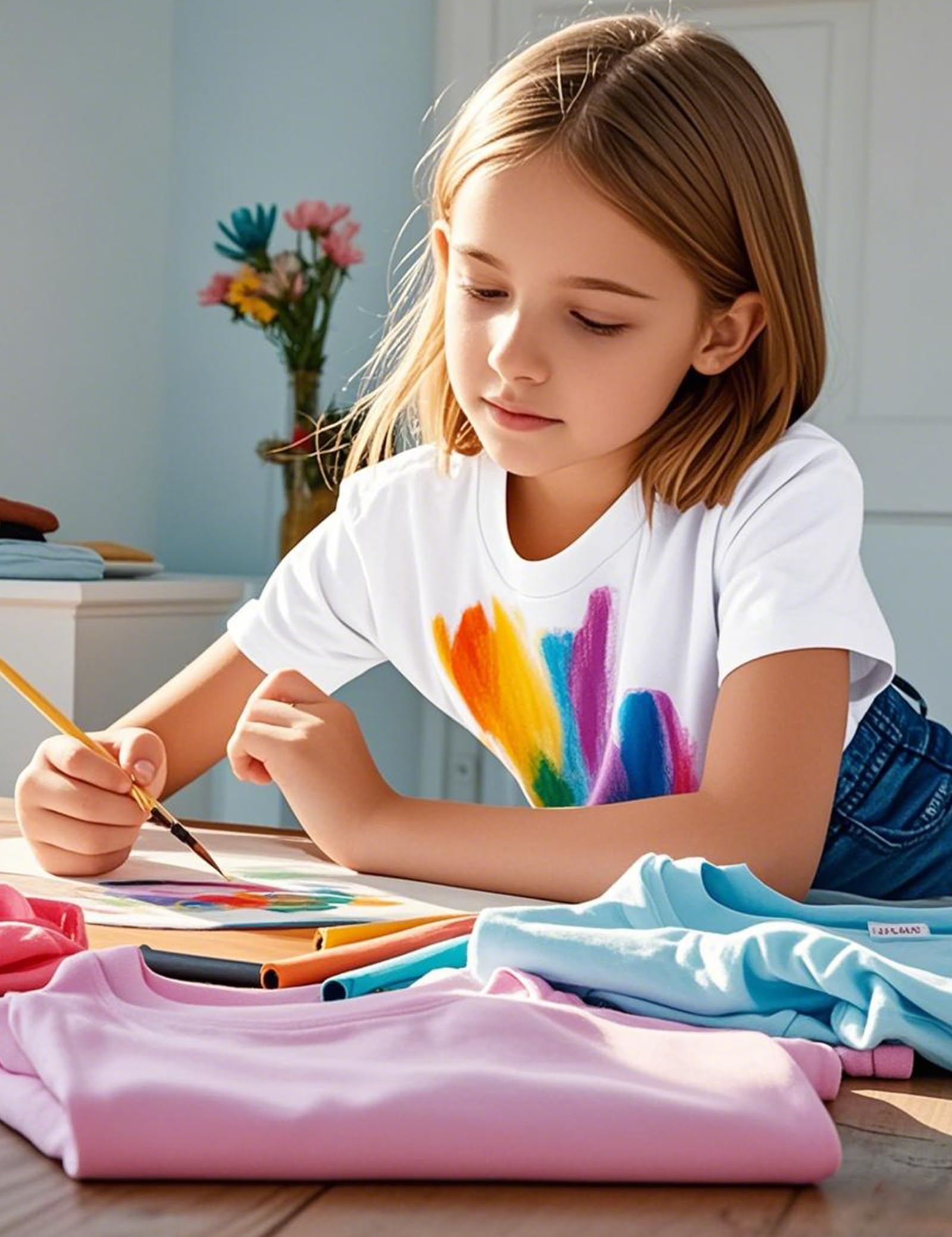 KEREDA Girls Shirts Short Sleeve Soft Cotton T-Shirts Plain Tees Tops Clothes for Kids