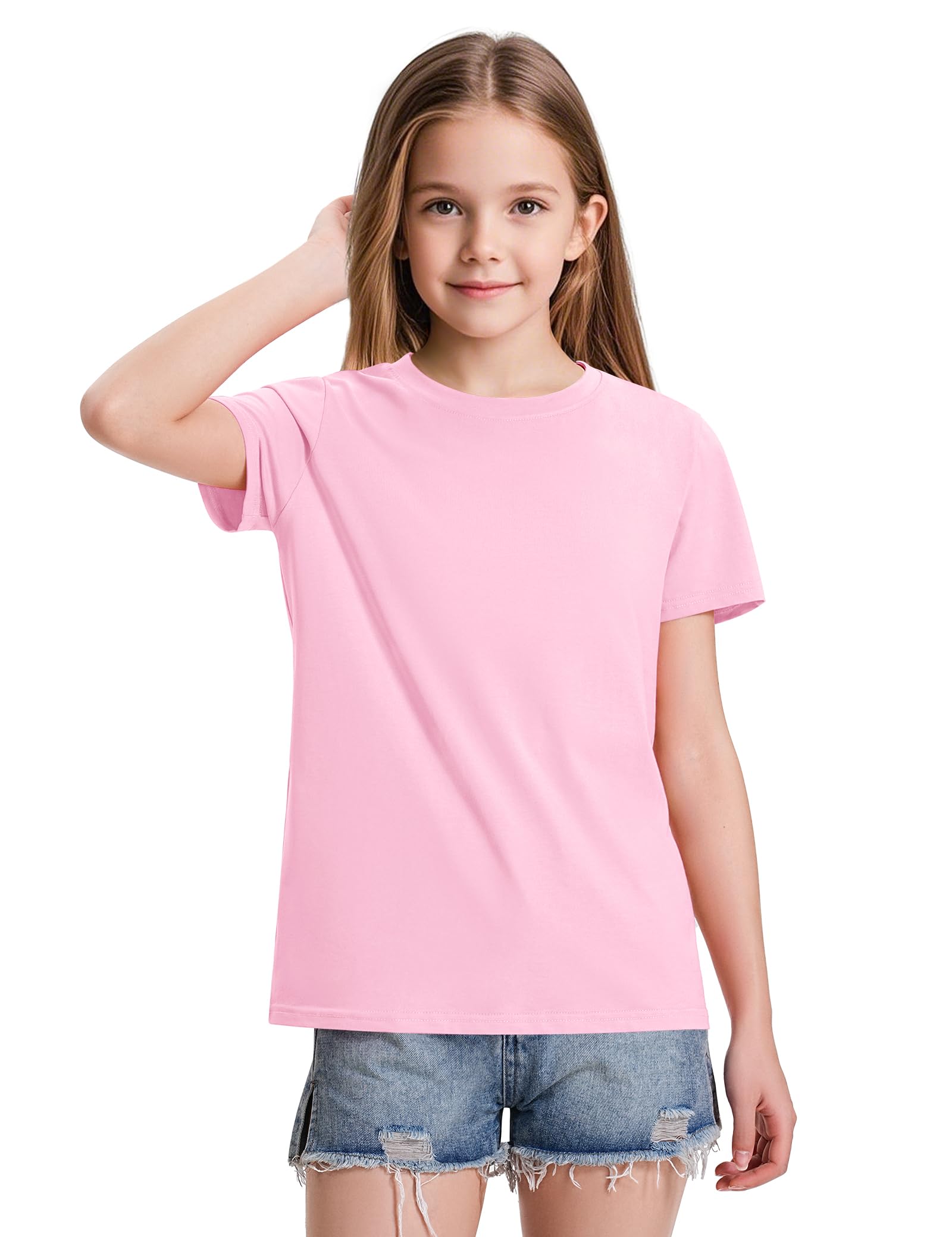 KEREDA Girls Shirts Short Sleeve Soft Cotton T-Shirts Plain Tees Tops Clothes for Kids