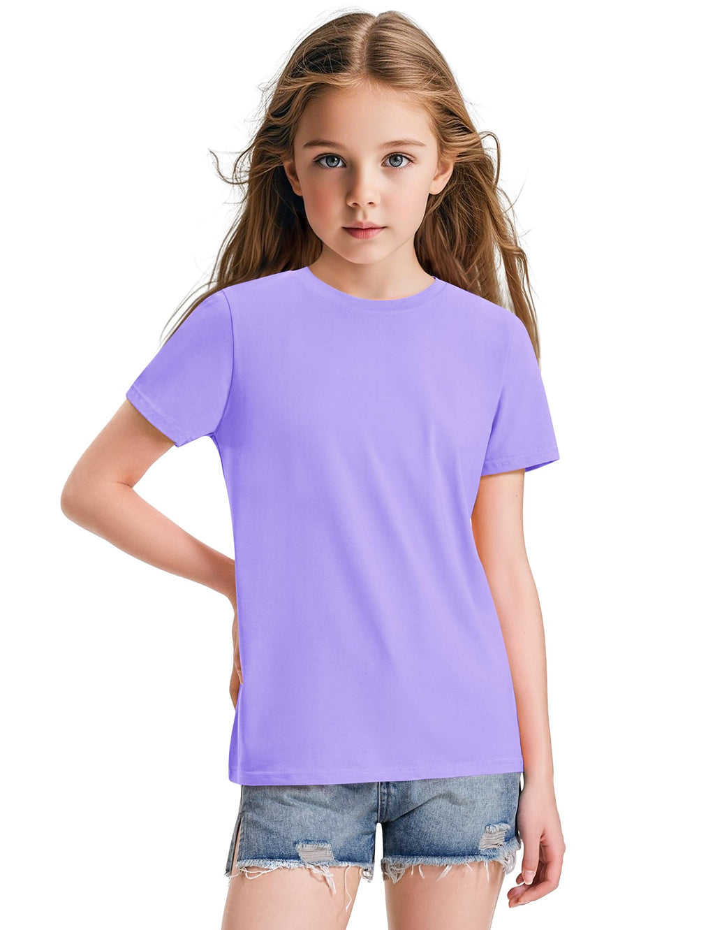KEREDA Girls Shirts Short Sleeve Soft Cotton T-Shirts Plain Tees Tops Clothes for Kids