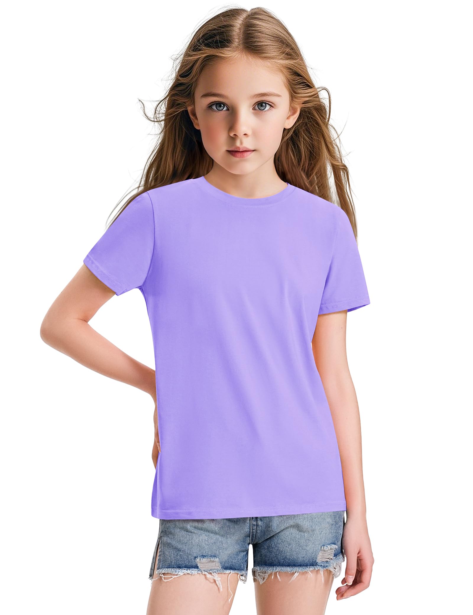 KEREDA Girls Shirts Short Sleeve Soft Cotton T-Shirts Plain Tees Tops Clothes for Kids