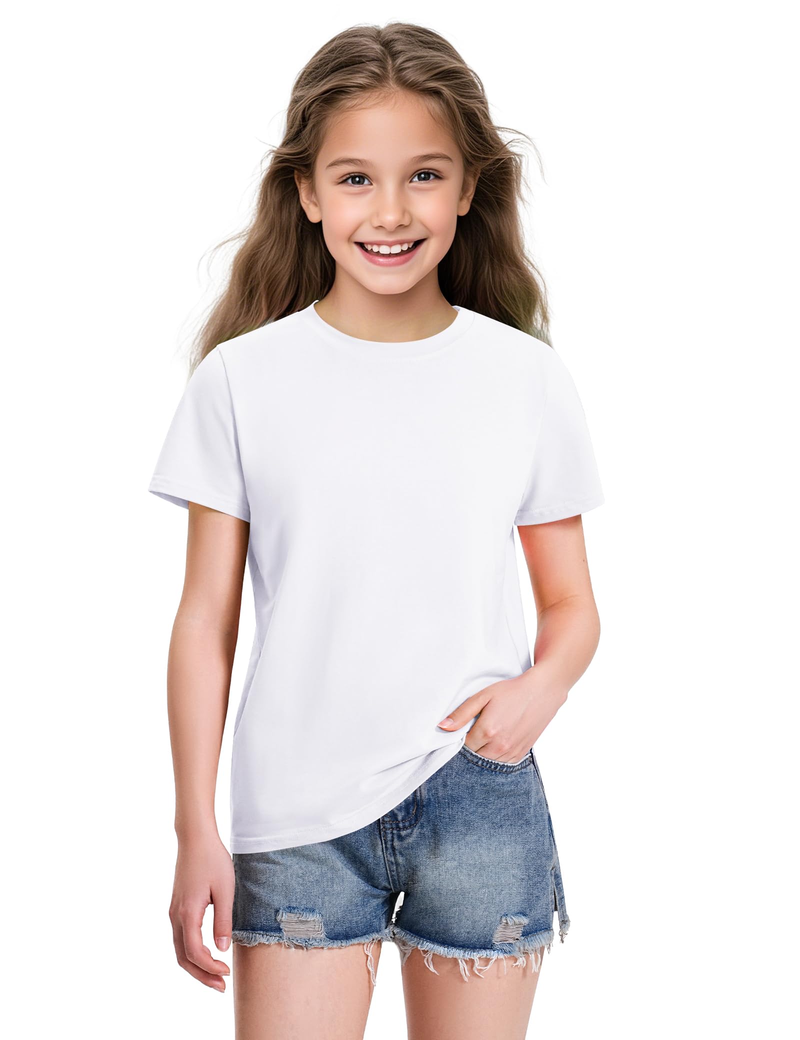 KEREDA Girls Shirts Short Sleeve Soft Cotton T-Shirts Plain Tees Tops Clothes for Kids