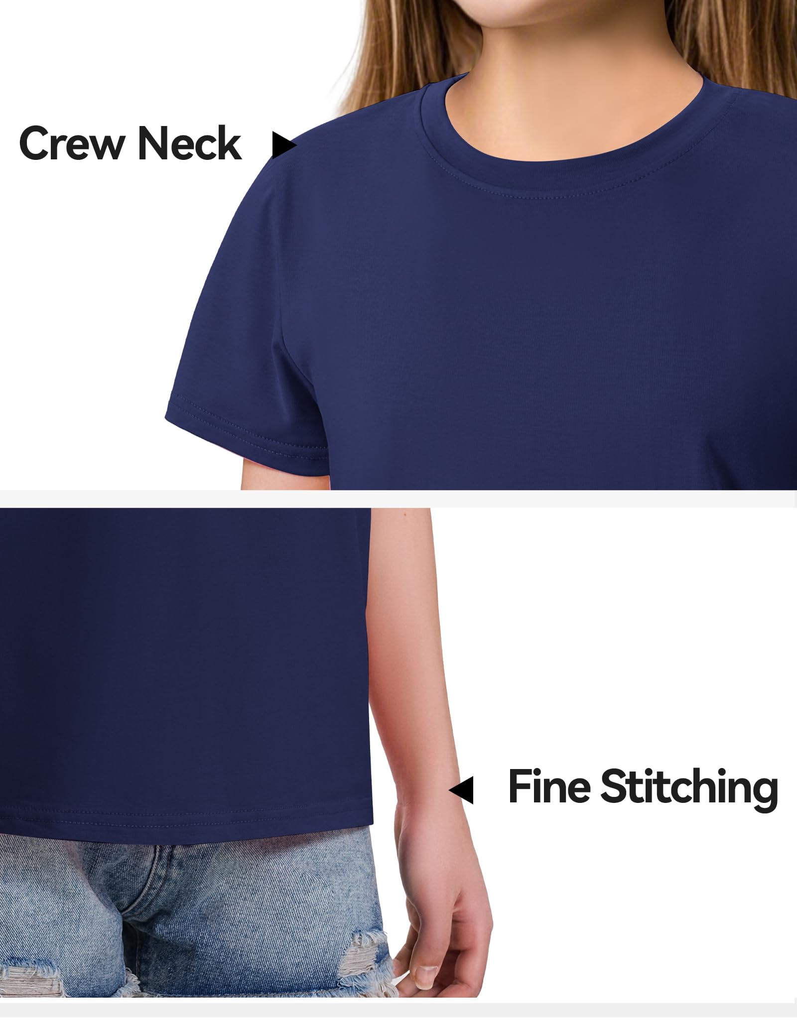 KEREDA Girls Shirts Short Sleeve Soft Cotton T-Shirts Plain Tees Tops Clothes for Kids