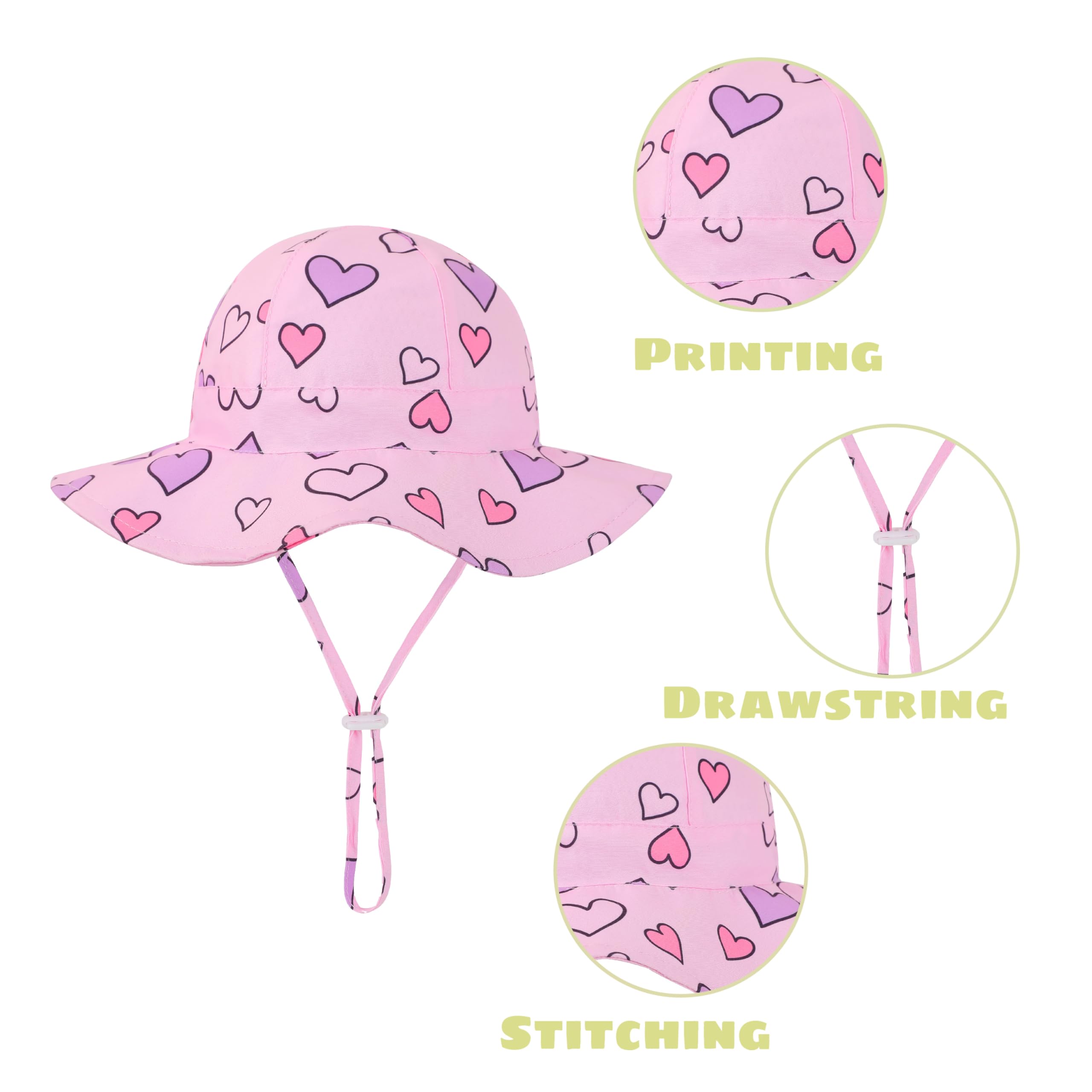 Baby Girl Sun Hat Toddler Summer Bucket Hats UPF 50+ Hat for Infant Girl Beach Hat with Wide Brim 0-6T