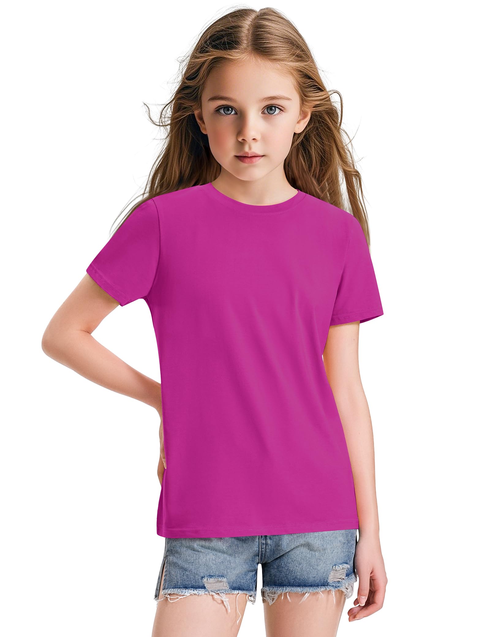 KEREDA Girls Shirts Short Sleeve Soft Cotton T-Shirts Plain Tees Tops Clothes for Kids