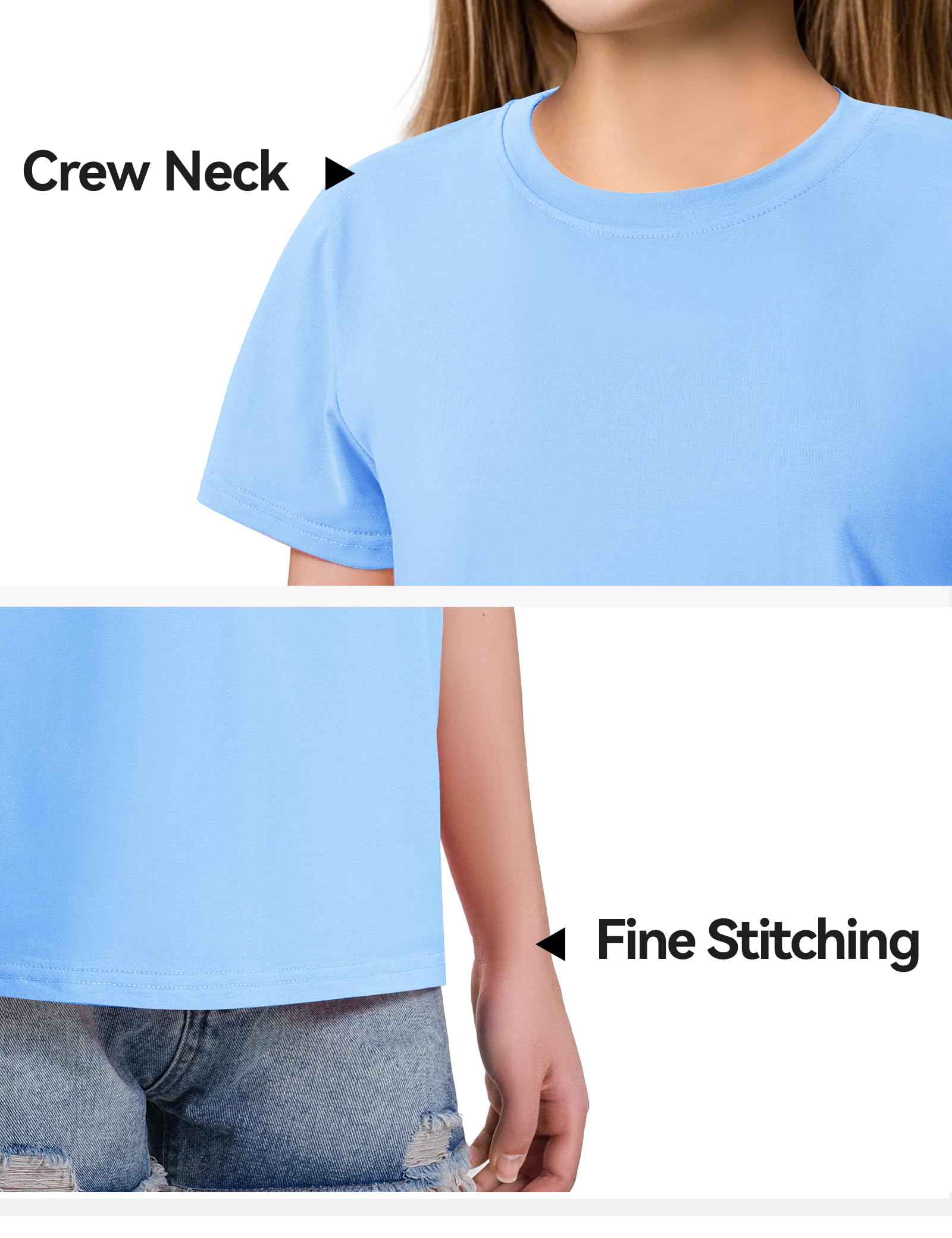 KEREDA Girls Shirts Short Sleeve Soft Cotton T-Shirts Plain Tees Tops Clothes for Kids