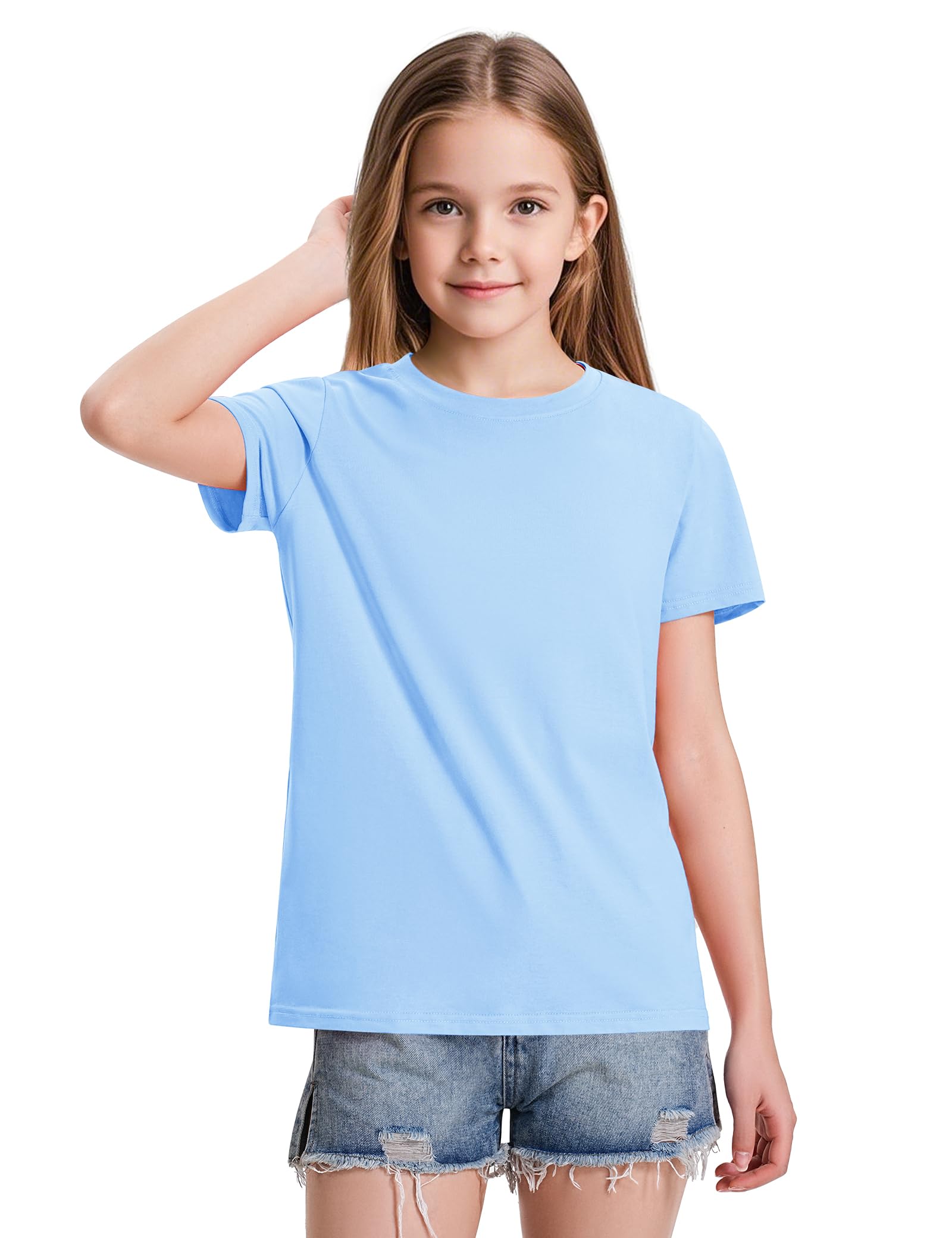 KEREDA Girls Shirts Short Sleeve Soft Cotton T-Shirts Plain Tees Tops Clothes for Kids