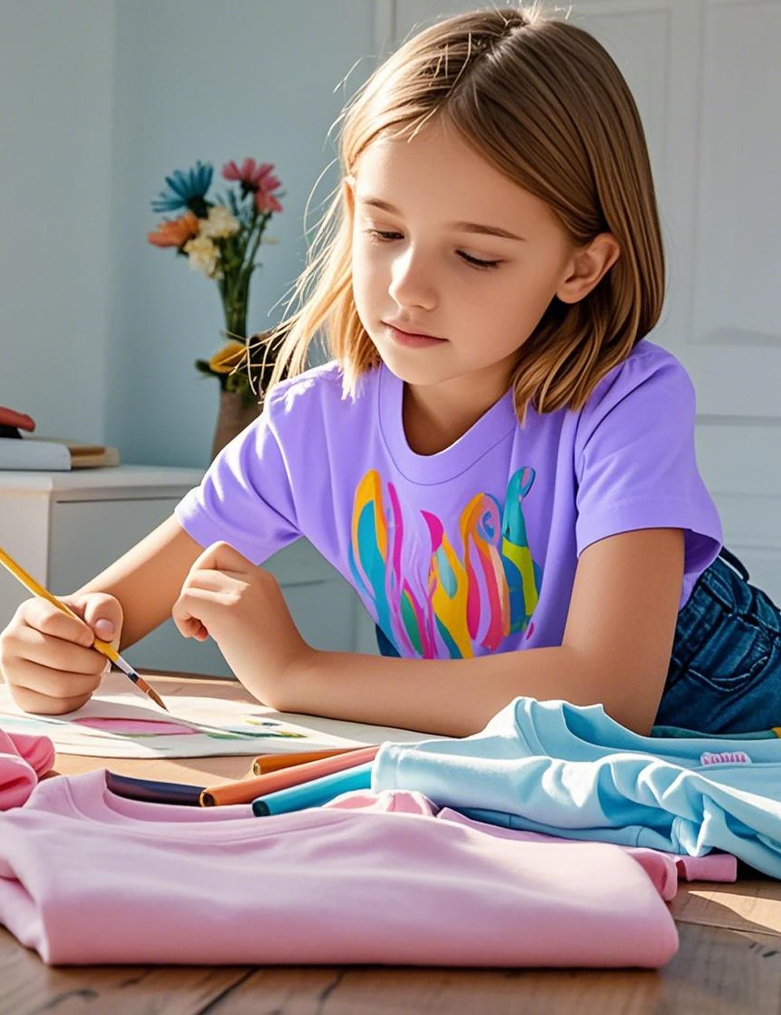 KEREDA Girls Shirts Short Sleeve Soft Cotton T-Shirts Plain Tees Tops Clothes for Kids