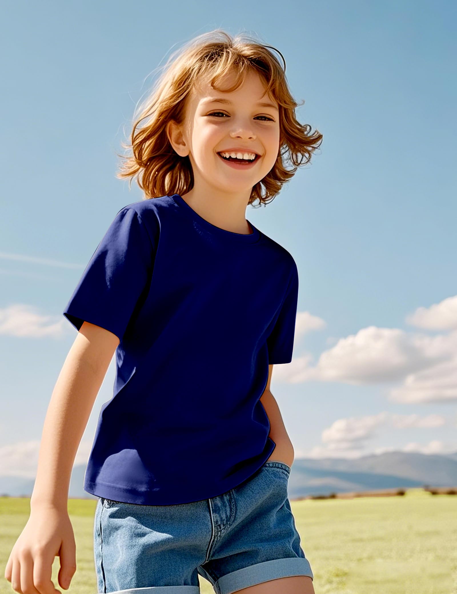 KEREDA Girls Shirts Short Sleeve Soft Cotton T-Shirts Plain Tees Tops Clothes for Kids