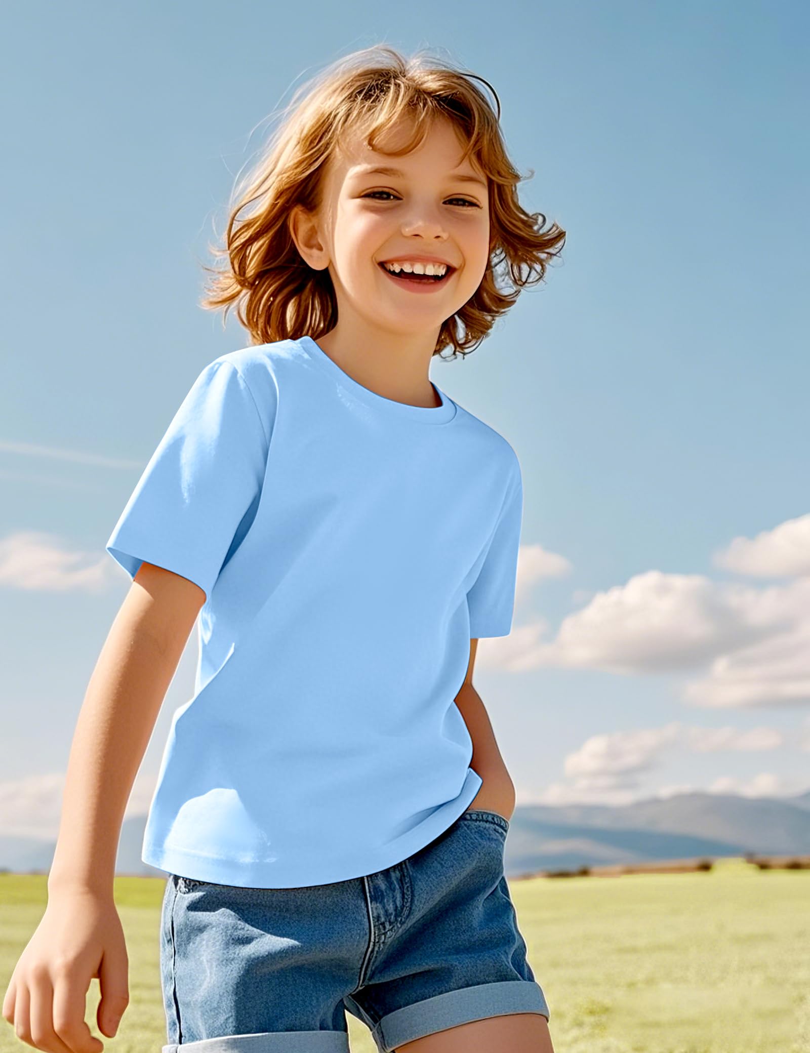 KEREDA Girls Shirts Short Sleeve Soft Cotton T-Shirts Plain Tees Tops Clothes for Kids