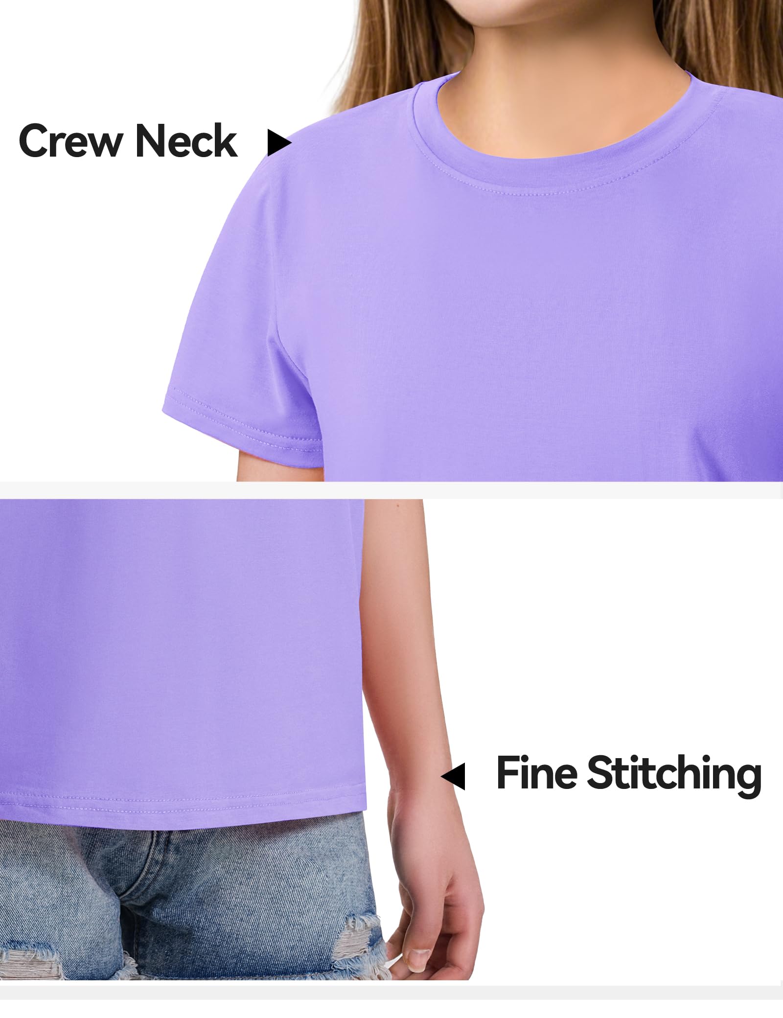KEREDA Girls Shirts Short Sleeve Soft Cotton T-Shirts Plain Tees Tops Clothes for Kids