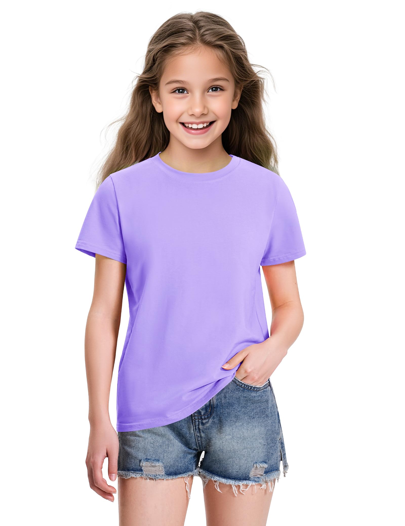 KEREDA Girls Shirts Short Sleeve Soft Cotton T-Shirts Plain Tees Tops Clothes for Kids